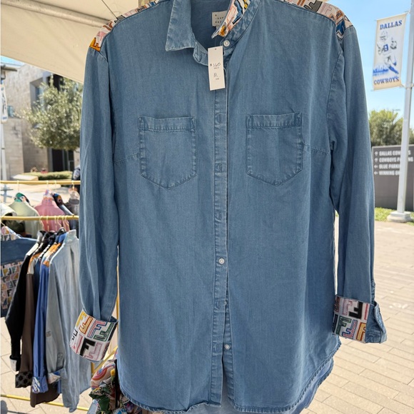 Colorful Designer Patterned Denim Shirt - Picture 4 of 6